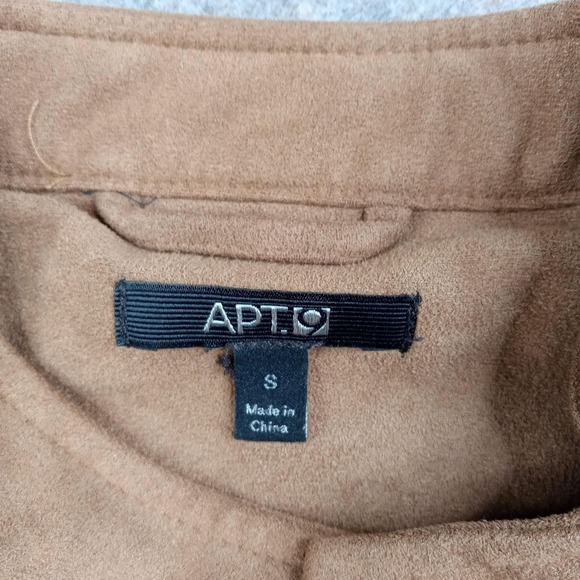 APT 9 Jacket Womens Small Camel Brown Faux Suede Zip Front Moto Lined Pockets - Picture 2 of 7
